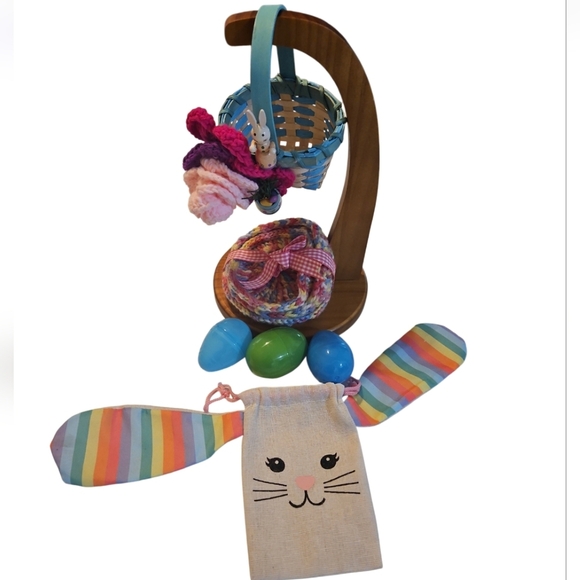 Hand Knit Crochet Easter Bundle Upcycled Eggs 4pc Set Coaster Pastel colors 10pc - Picture 9 of 17